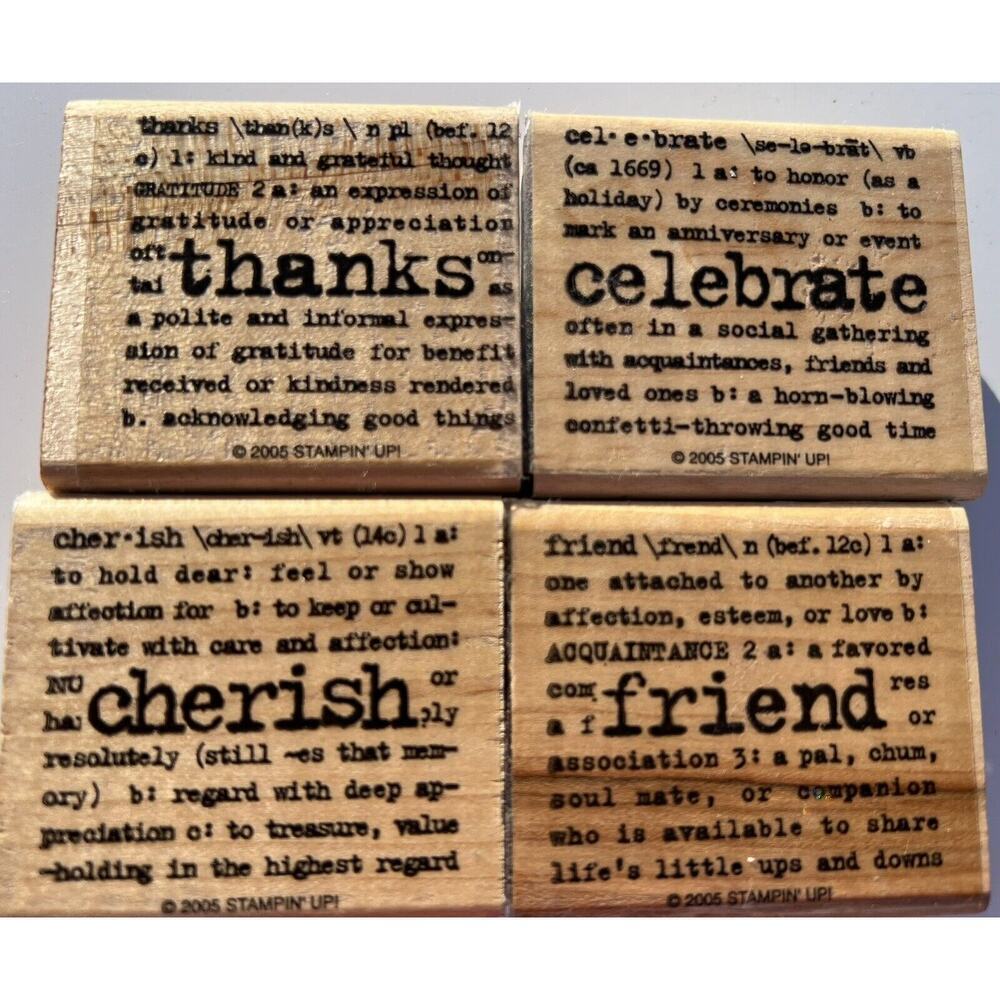 -CRAFT STAMPS Retired Lot Of 4 Dif. Phrases: Celebrate, Cherish, Friend, Thanks.